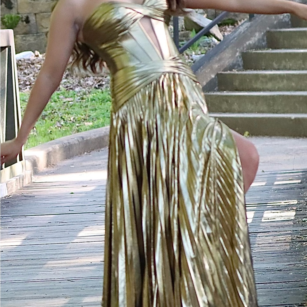 Sherri Hill Strapless Metallic Gold Dress
